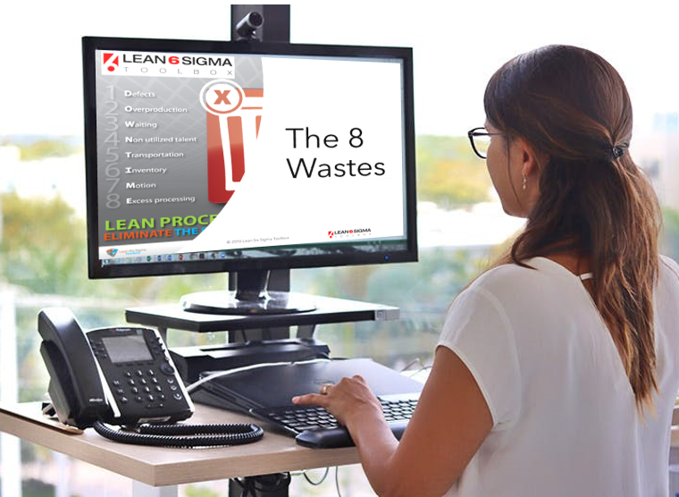 woman learning the 8 wastes online from lean six sigma toolbox