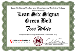 green belt certificate female student lean six sigma toolbox