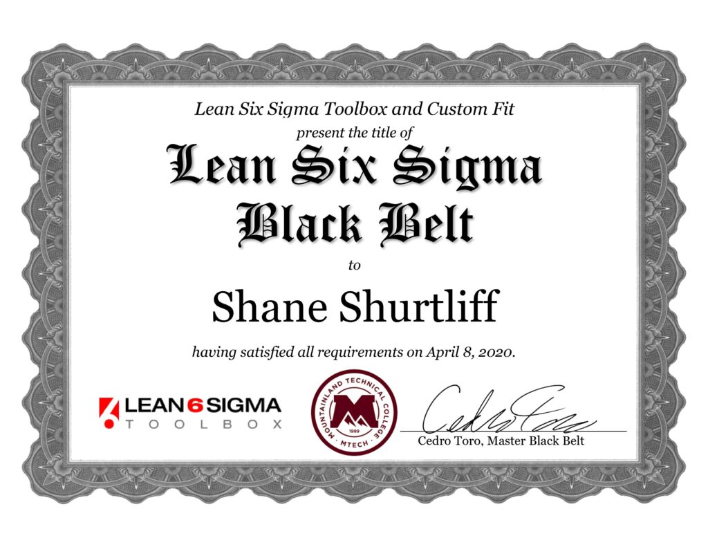 Lean Six Sigma Black Belt Certificate from Lean Six Sigma Toolbox